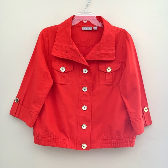 Chico’s orange jacket with cowl neck collar and 3/4 sleeves Size M - Picture 2 of 10
